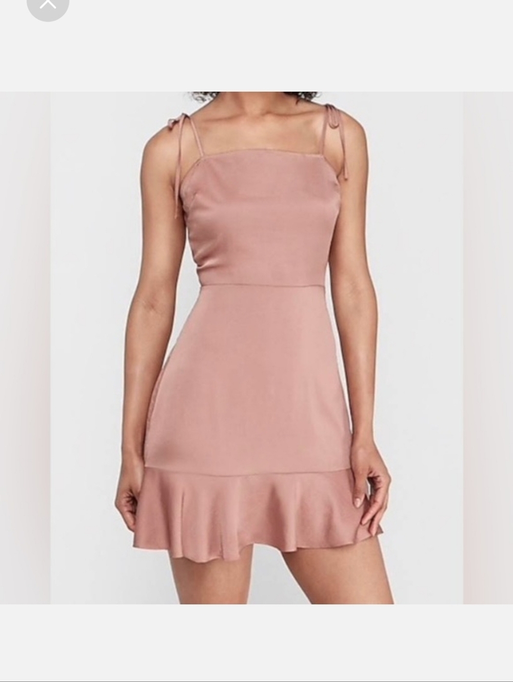 EXPRESS Satin Blush  Tie-Shoulder Dusty Rose Pink Slip Mini Dress Ruffled Hem